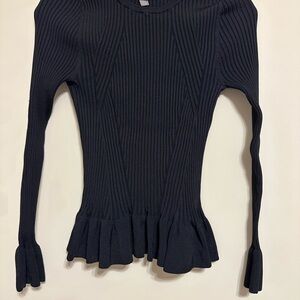 Chelsea28 Black Ribbed Peplum Long Sleeve Top Size Small